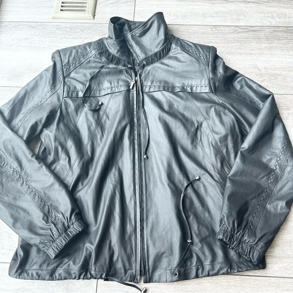 Bigardini Ruched  Ruffles Leather Jacket - Picture 6 of 14